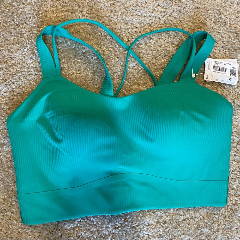 NWT Lululemon Like a Cloud Long-Line Bra D/DD Ribbed Kelly Green 10 Sports